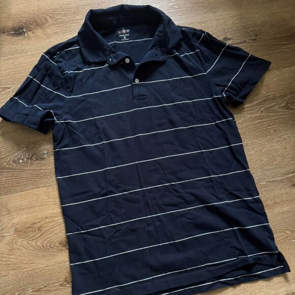J.crew blue and white stripe sueded jersey men’s polo size slim medium - Picture 2 of 4